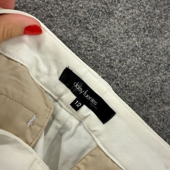 New Daisy Fuentes Dress Pants Women 12 White Mid Rise Pleated Cotton Pockets - Picture 9 of 11